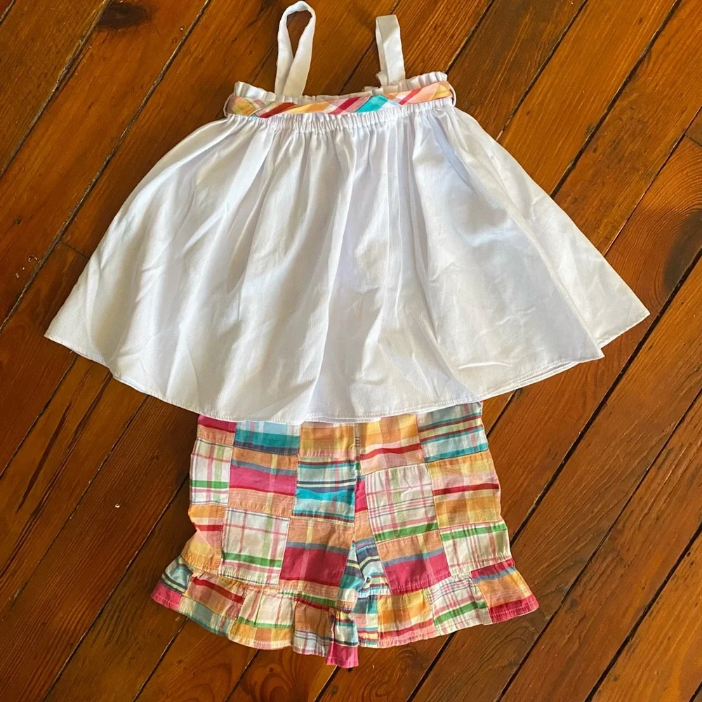 Patchwork Ruffled Shorts & Matching White Shirt Size 5-6